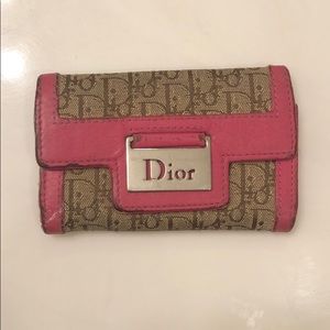 Christian Dior Tan Canvas Key Holder Pink Silver